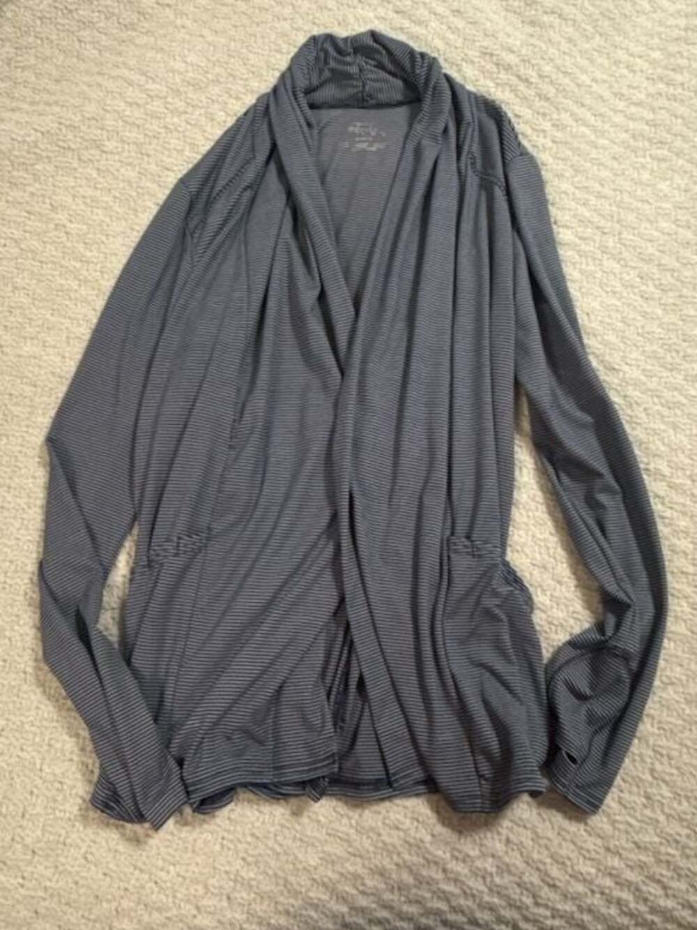 Cherokee Infinity Striped Open-Front Waterfall Cardigan